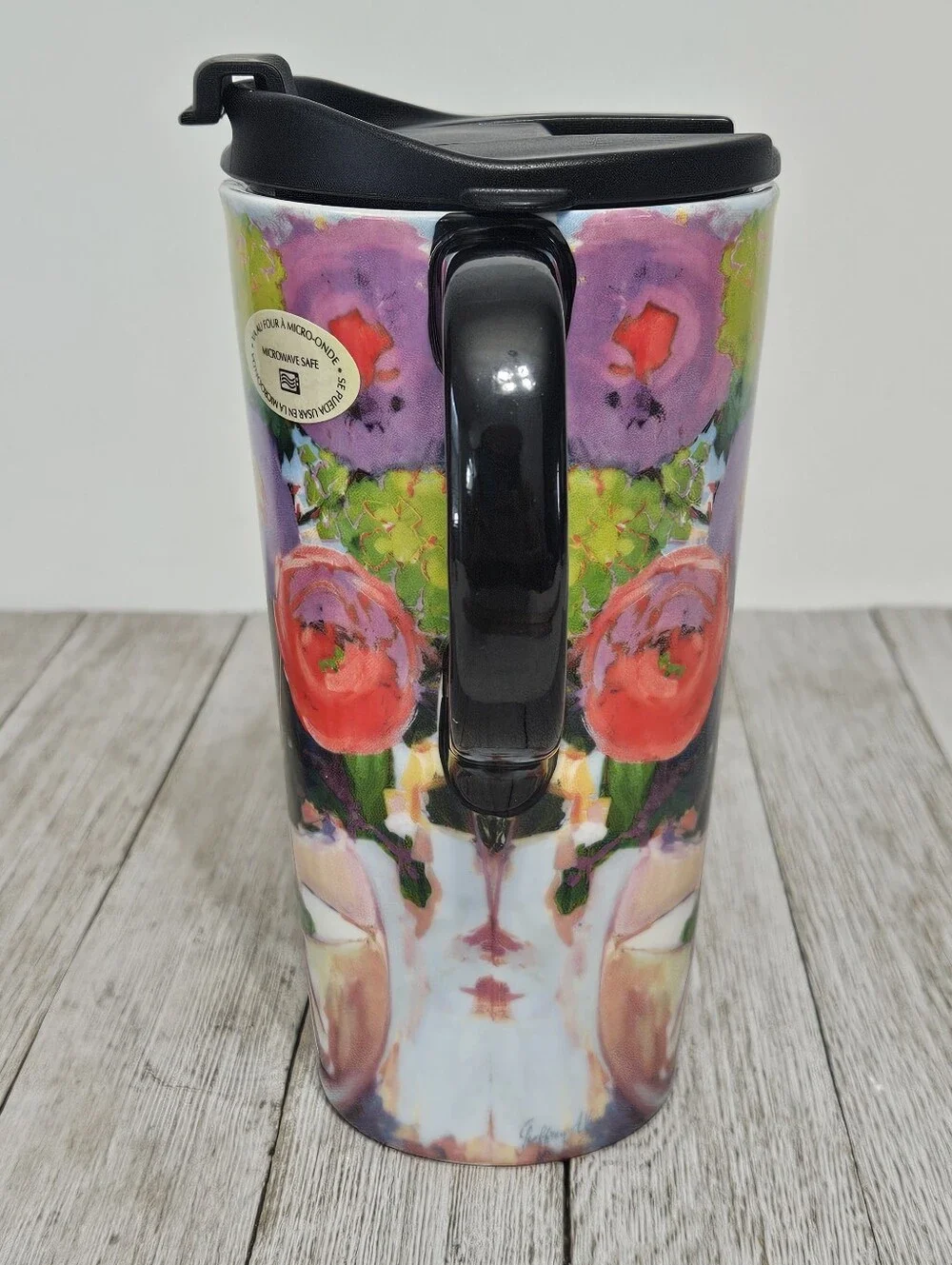 The Perfect Cup 17 oz. Ceramic Floral Cup Travel Mug by Cypress Home with Decora